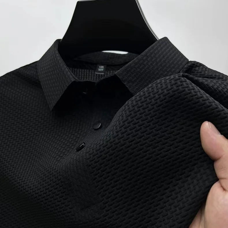 New Men's Business Casual Short Sleeved Bone Flower Solid Color POLO Shirt Fashion Breathable Comfortable Summer Versatile Top