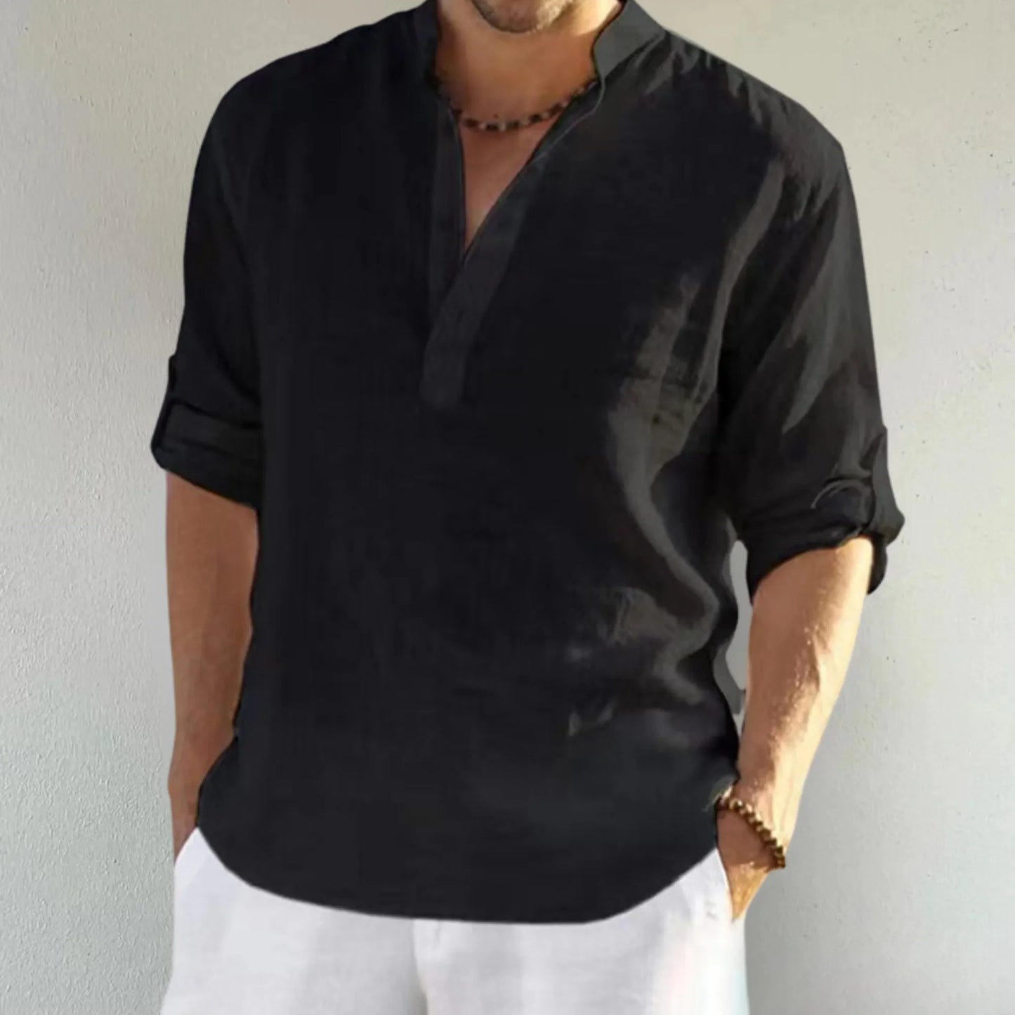 Streetwear Men Lightweight Shirts Long Sleeve Henley Cotton Linen Shirts for Men Beach Hawaiian Shirts Breathable Collar Tshirts