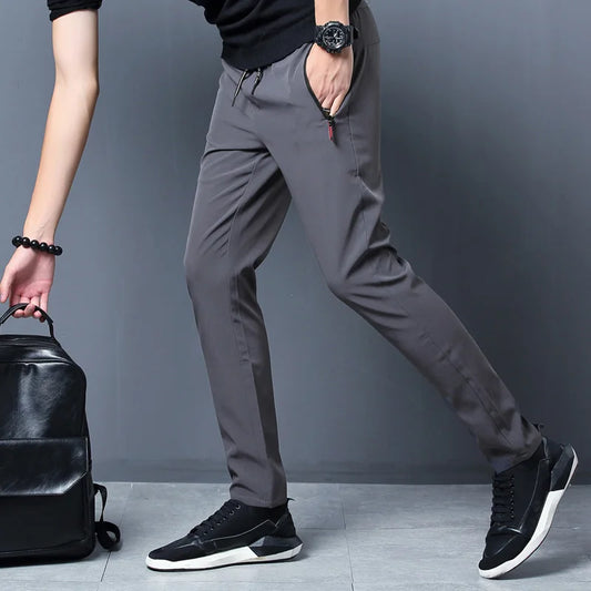 Summer men's ice silk quick drying casual pants slim fit Korean version ice silk pants sports pants straight tube quick drying p