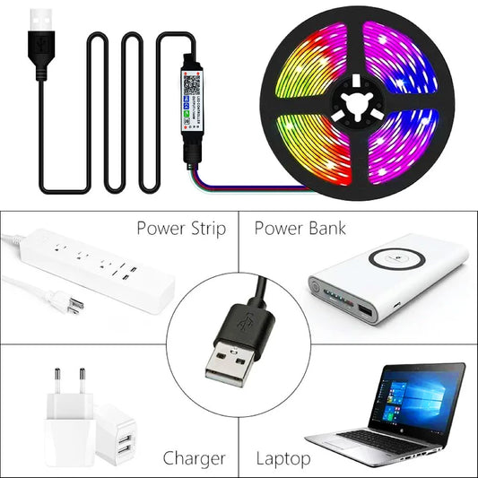 RGB USB LED strip light, 24-key remote control, 60 LED/m RGB tape SMD2835 flexible TV LED backlight, suitable for bedroom, party