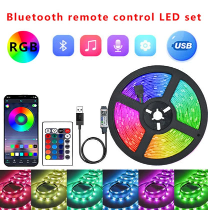 RGB USB LED strip light, 24-key remote control, 60 LED/m RGB tape SMD2835 flexible TV LED backlight, suitable for bedroom, party